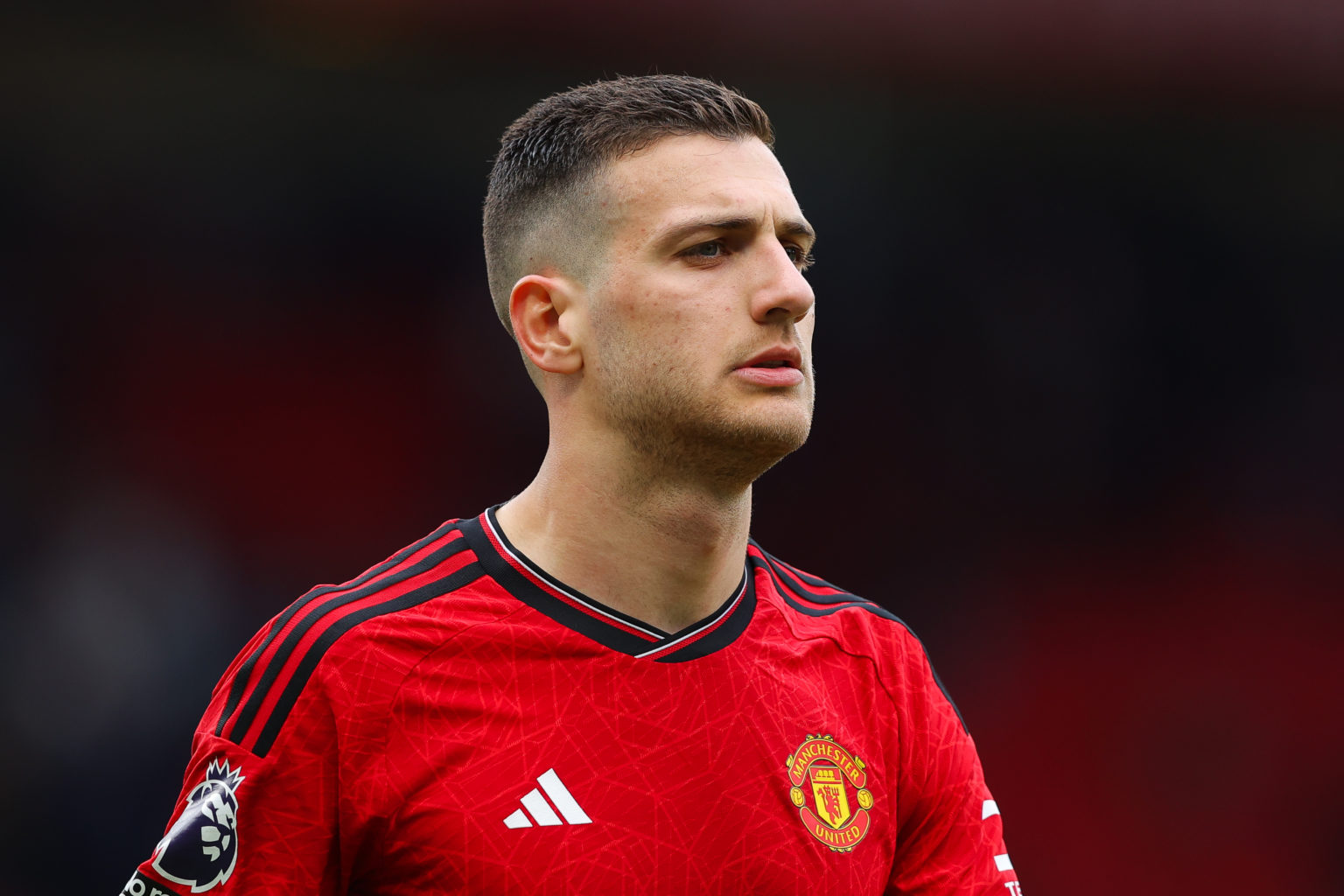 Diogo Dalot of Manchester United during the Premier League match between Manchester United and Burnley FC at Old Trafford on April 27, 2024 in Manc...