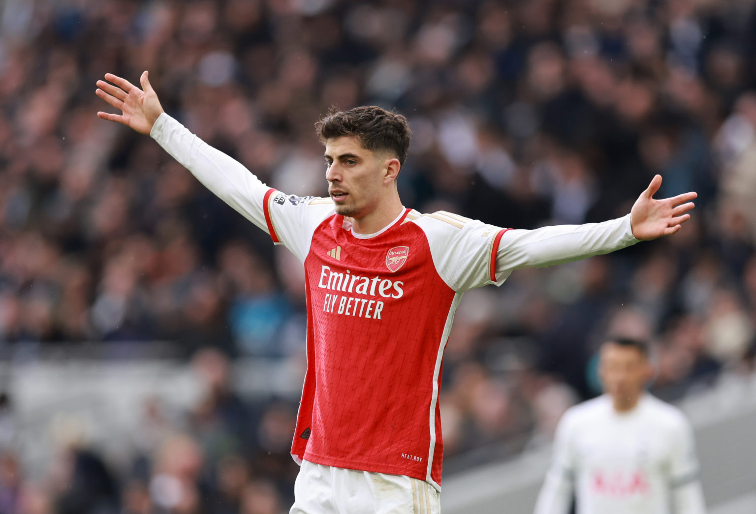 Kai Havertz of Arsenal  during the Premier League match between Tottenham Hotspur and Arsenal FC at Tottenham Hotspur Stadium on April 28, 2024 in ...