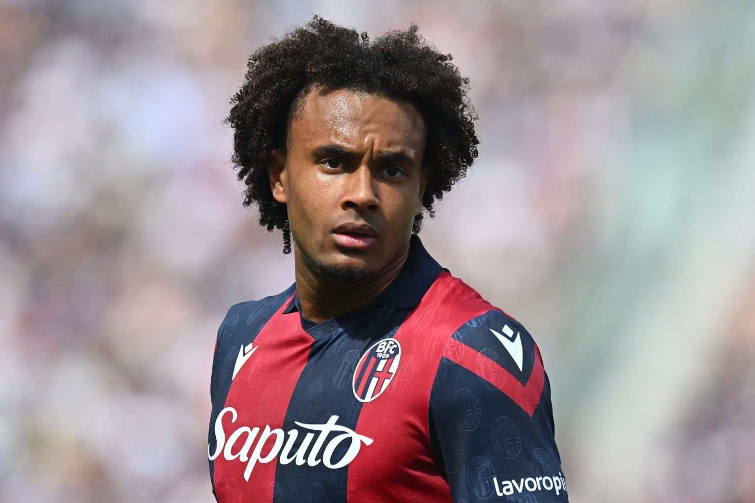 Joshua Zirkzee of Bologna FC  looks on during the Serie A TIM match between Bologna FC and Udinese Calcio at Stadio Renato Dall'Ara on April 28, 20...