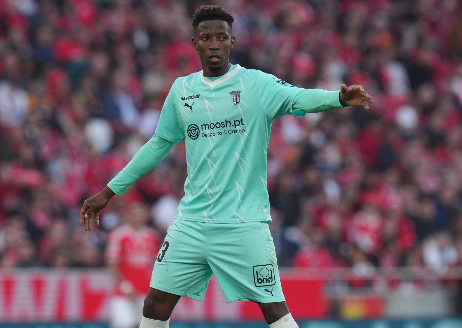 Simon Banza of SC Braga during the Liga Portugal Betclic match between SL Benfica and SC Braga at Estadio da Luz on April 27, 2024 in Lisbon, Portu...