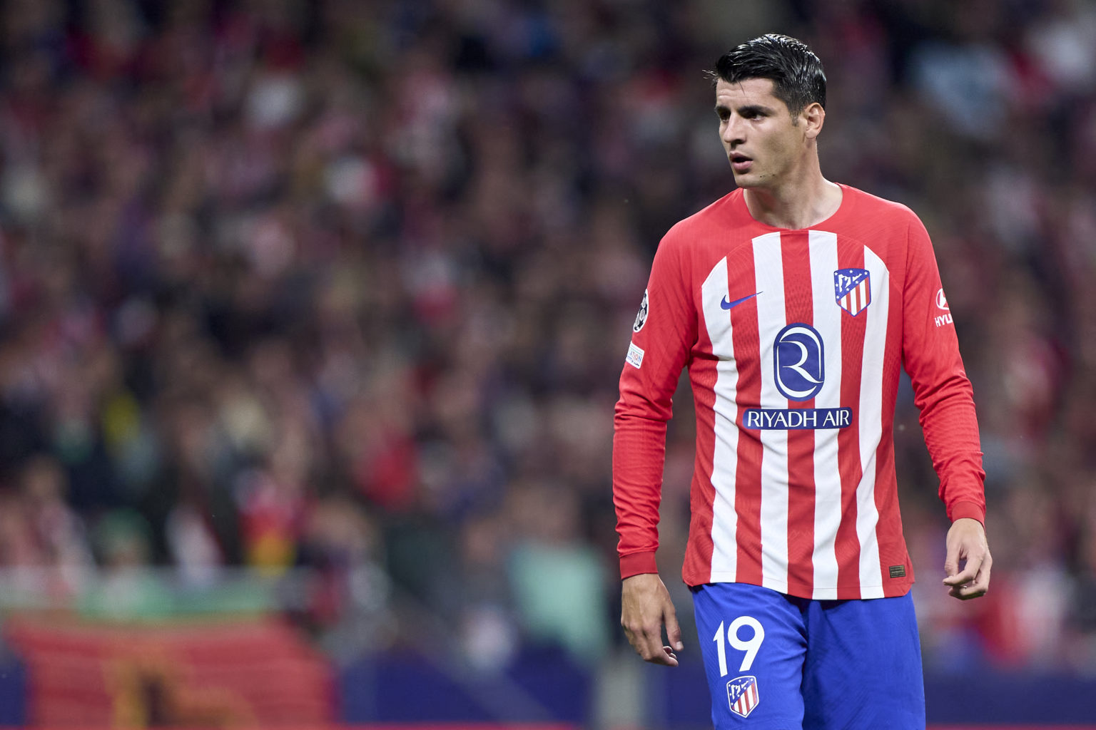 Alvaro Morata of Atletico de Madrid looks on during the UEFA Champions League quarter-final first leg match between Atletico Madrid and Borussia Do...