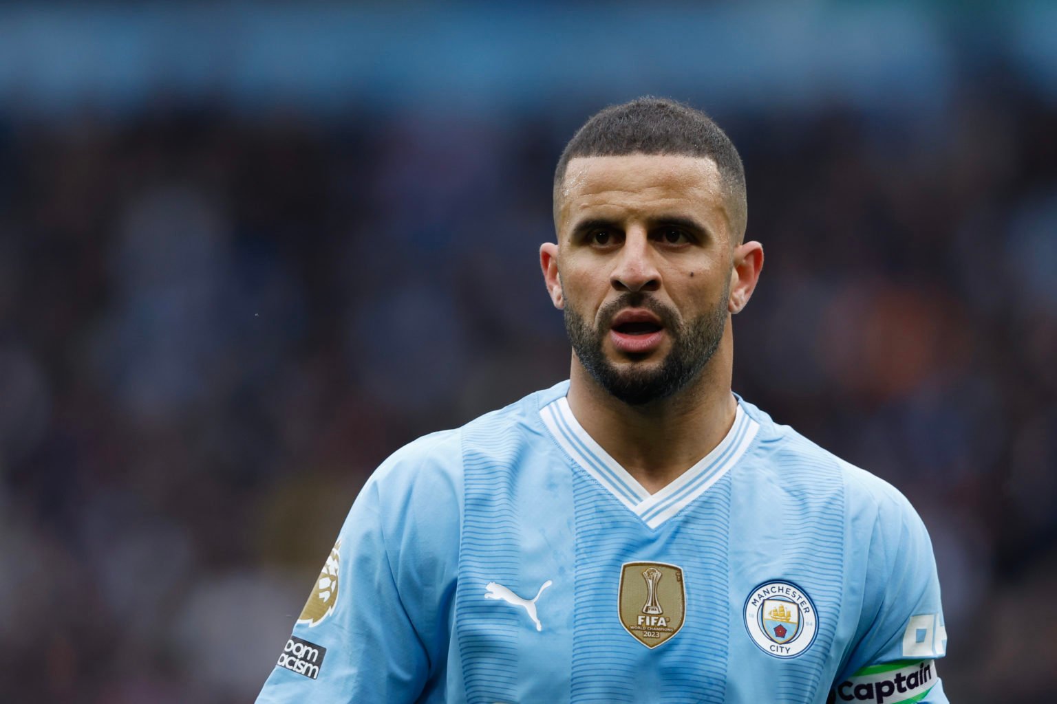 Kyle Walker of Manchester City during the Premier League match between Manchester City and Wolverhampton Wanderers at Etihad Stadium on May 4, 2024...