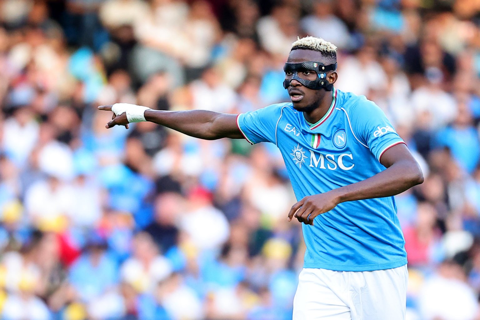 Victor Osimhen of SSC Napoli  gestures during the Serie A football match between SSC Napoli and AS Roma at Diego Armando Maradona stadium. Naples (...