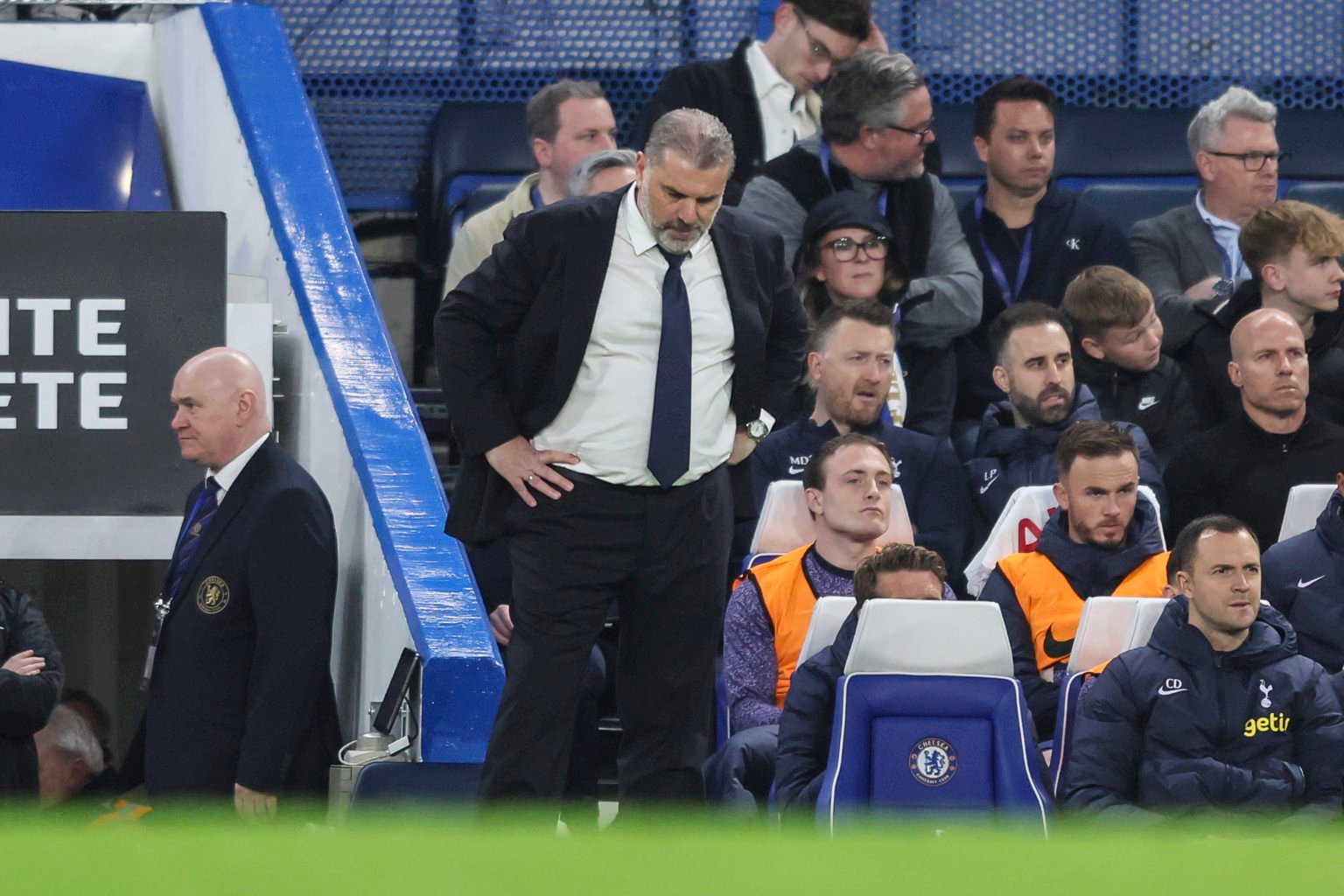 Head Coach Ange Postecoglou of Tottenham Hotspur during the Premier League match between Chelsea FC and Tottenham Hotspur at Stamford Bridge on May...