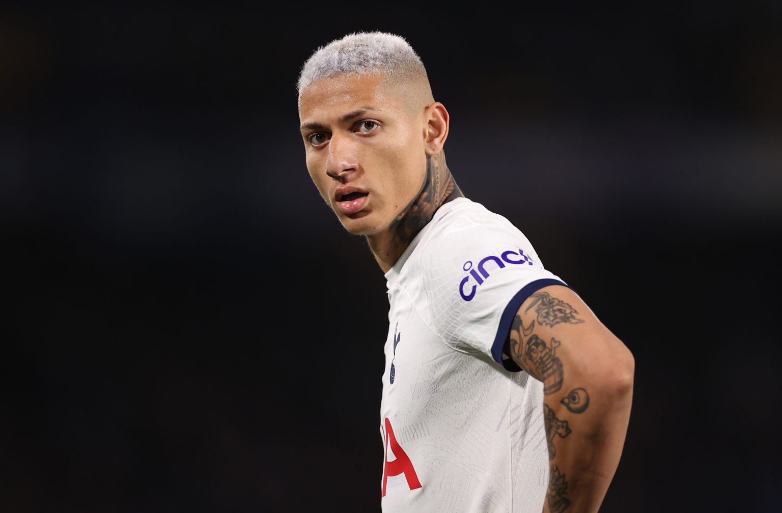 Richarlison of Tottenham Hotspur 
 reacts during the Premier League match between Chelsea FC and Tottenham Hotspur at Stamford Bridge on May 02, 20...