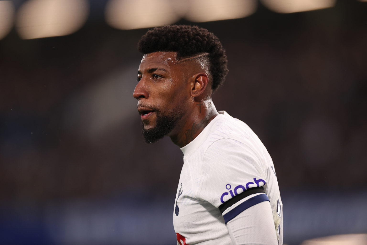 Emerson Royal of Tottenham Hotspur reacts during the Premier League match between Chelsea FC and Tottenham Hotspur at Stamford Bridge on May 02, 20...