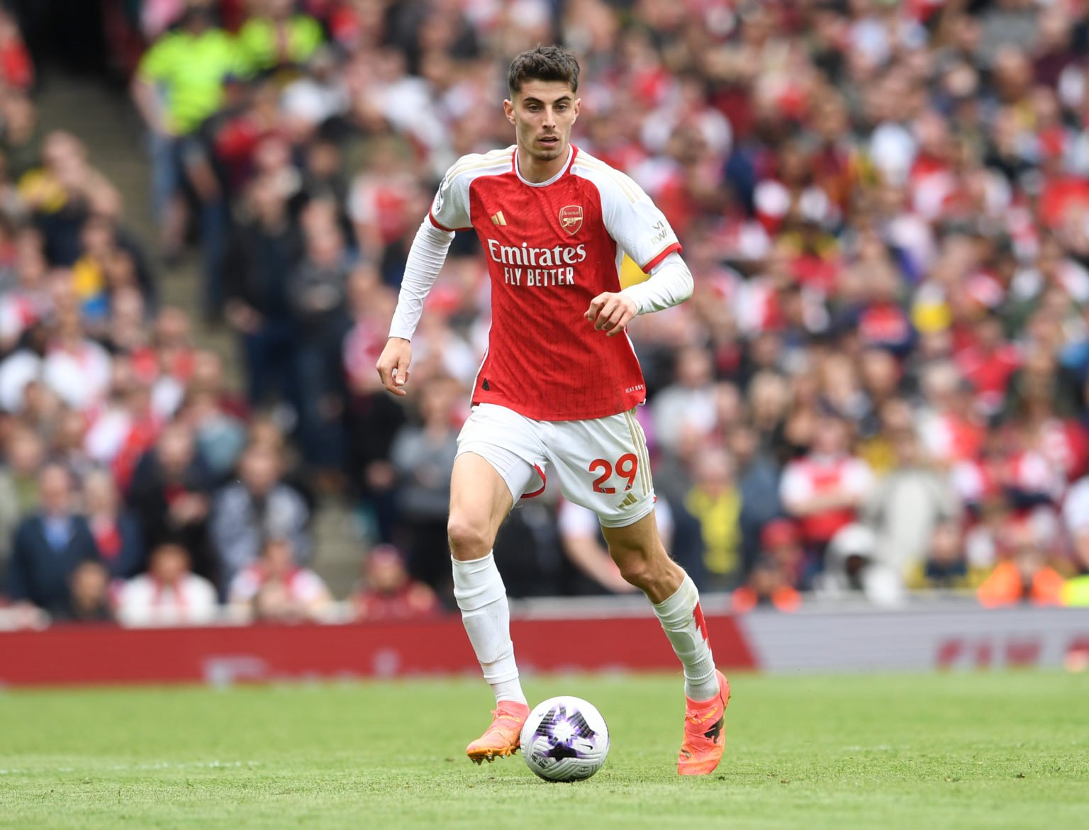 Kai Havertz of Arsenal during the Premier League match between Arsenal FC and AFC Bournemouth at Emirates Stadium on May 04, 2024 in London, England.