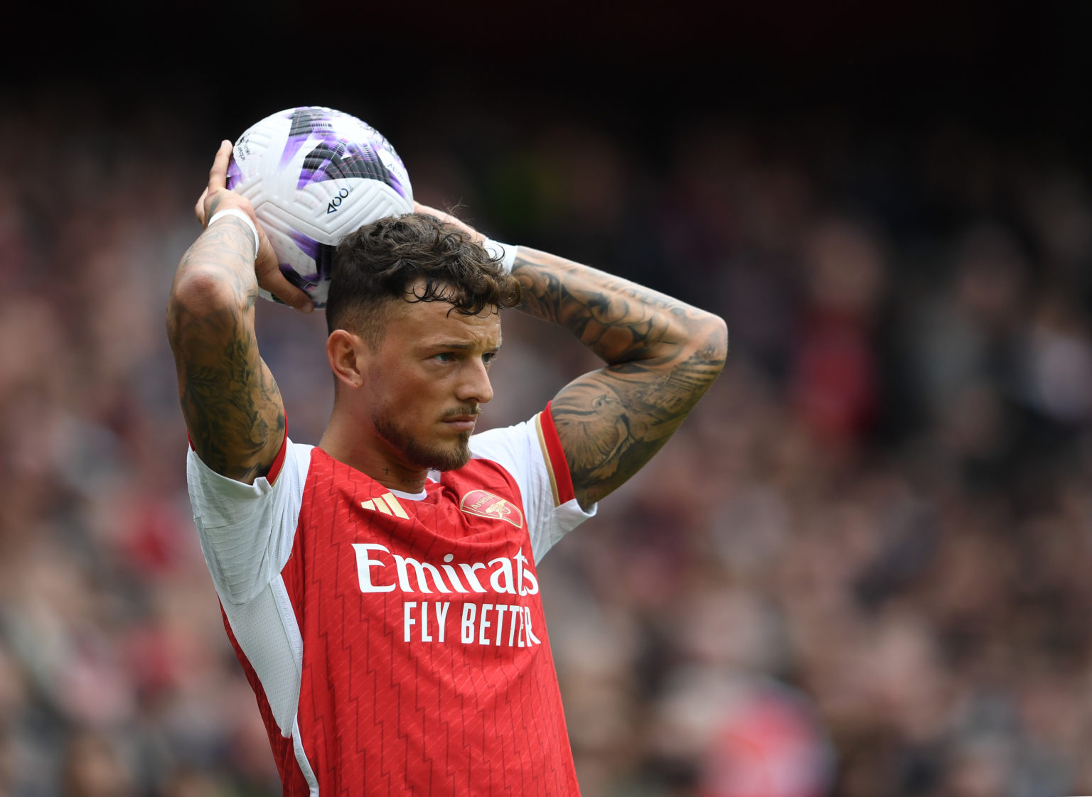 Ben White of Arsenal during the Premier League match between Arsenal FC and AFC Bournemouth at Emirates Stadium on May 04, 2024 in London, England.