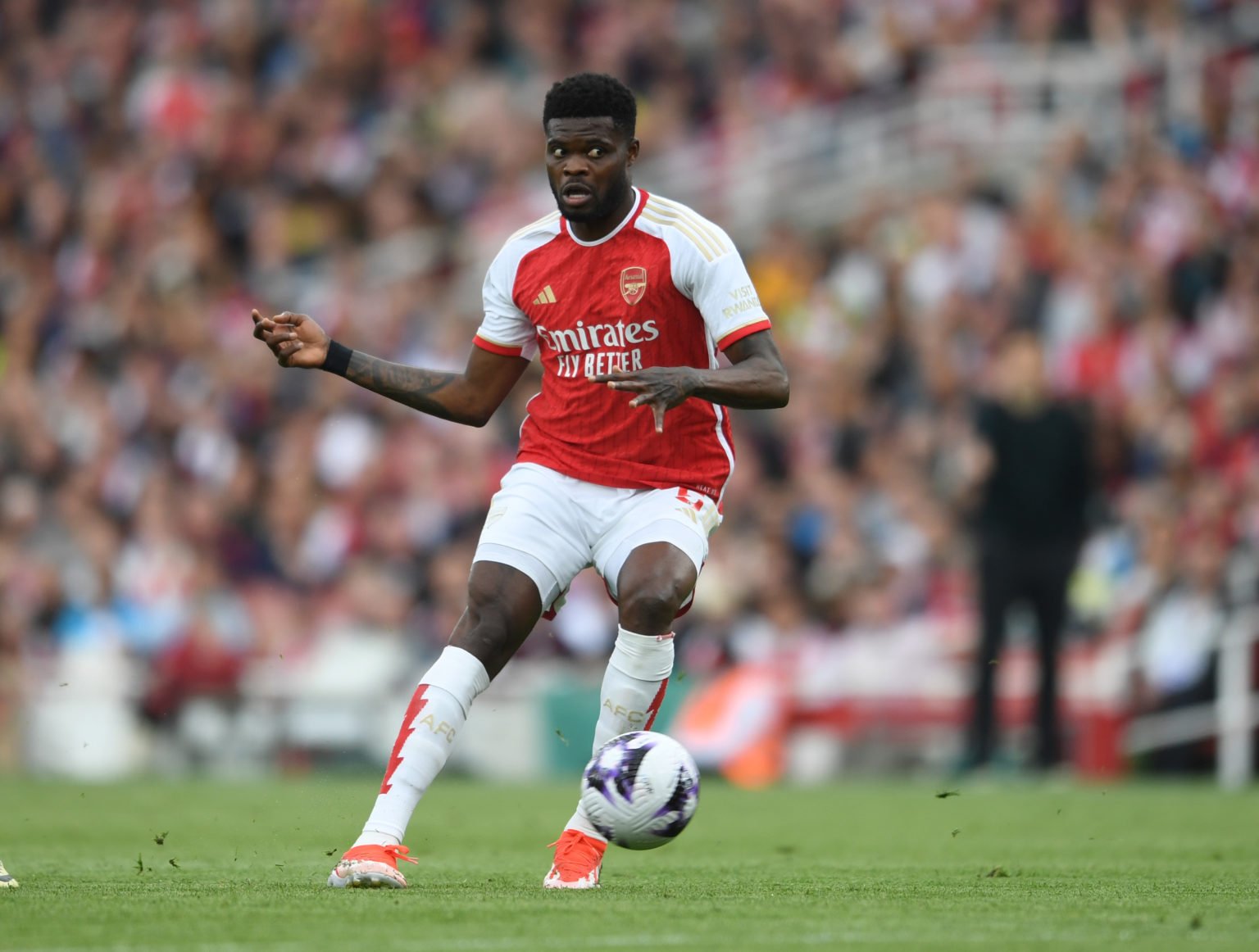 Thomas Partey of Arsenal during the Premier League match between Arsenal FC and AFC Bournemouth at Emirates Stadium on May 04, 2024 in London, Engl...