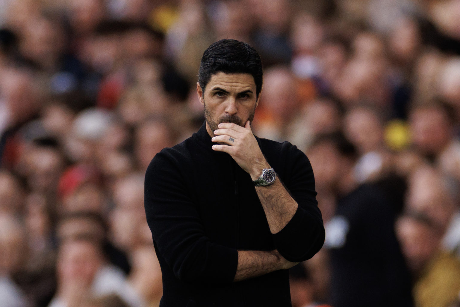 Mikel Arteta, Head Coach of Arsenal  during the Premier League match between Arsenal FC and AFC Bournemouth at Emirates Stadium on May 04, 2024 in ...