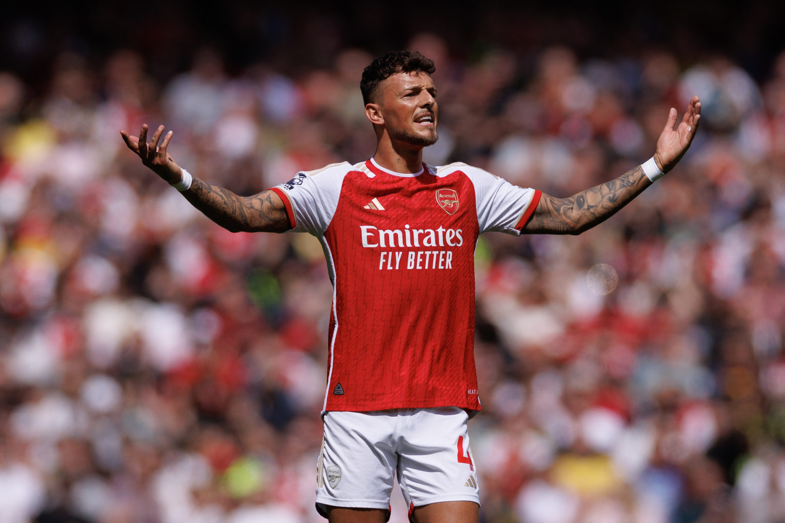 Benjamin White of Arsenal during the Premier League match between Arsenal FC and AFC Bournemouth at Emirates Stadium on May 04, 2024 in London, Eng...