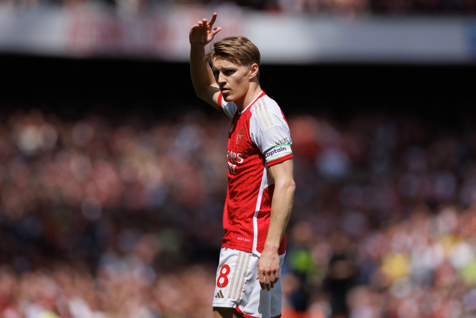 Martin Odegaard of Arsenal during the Premier League match between Arsenal FC and AFC Bournemouth at Emirates Stadium on May 04, 2024 in London, En...