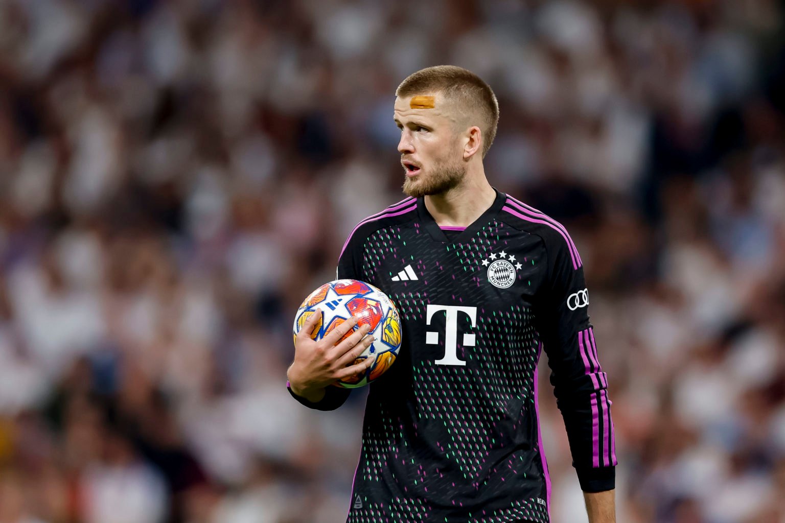 Eric Dier of Bayern Muenchen looks on during the UEFA Champions League semi-final second leg match between Real Madrid and FC Bayern München at Est...