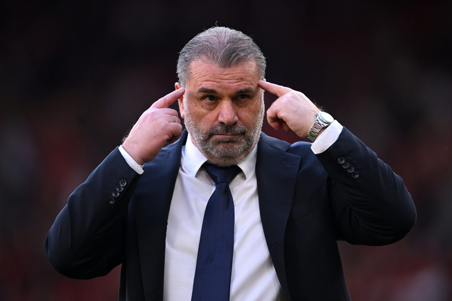 Ange Postecoglou, Manager of Tottenham Hotspur, gestures following the Premier League match between Liverpool FC and Tottenham Hotspur at Anfield o...