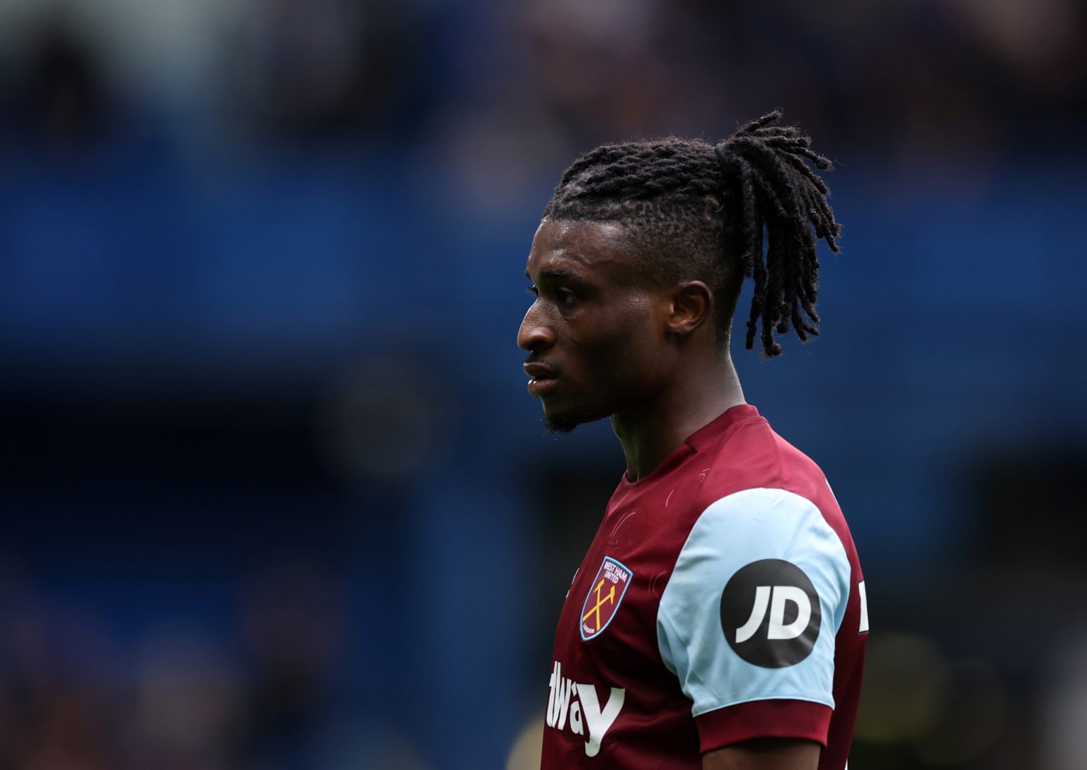 Mohammed Kudus of West Ham United  during the Premier League match between Chelsea FC and West Ham United at Stamford Bridge on May 05, 2024 in Lon...