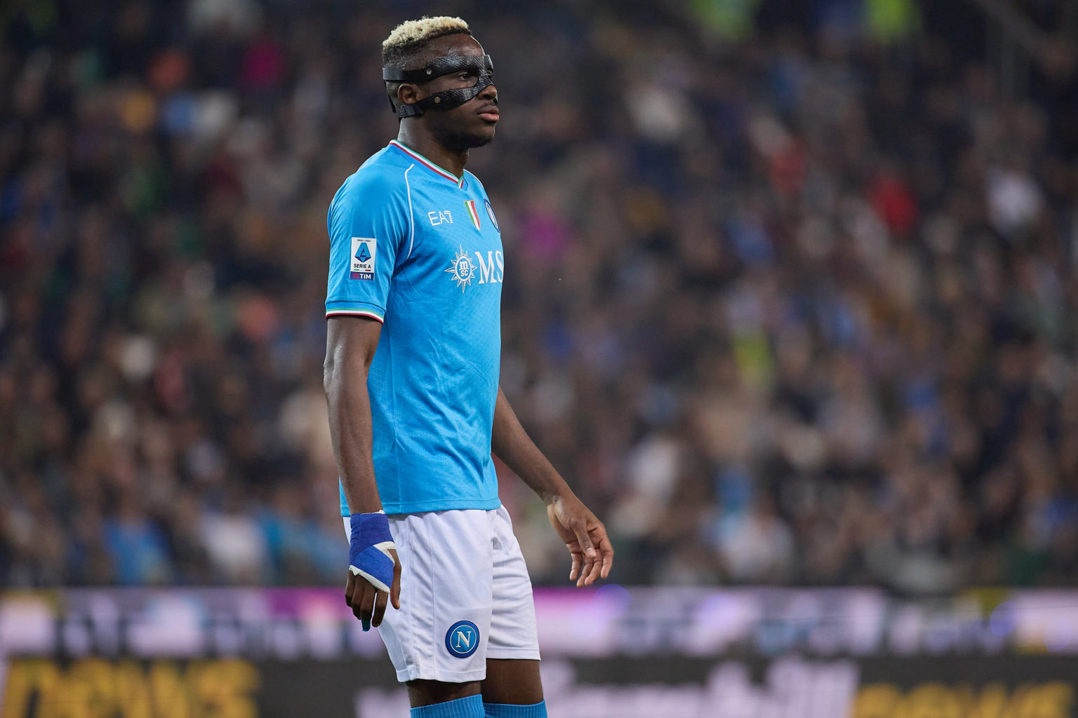 Victor Osimhen of Napoli SSC looks on during the Serie A TIM match between Udinese Calcio and SSC Napoli at Stadio Friuli on May 06, 2024 in Udine,...