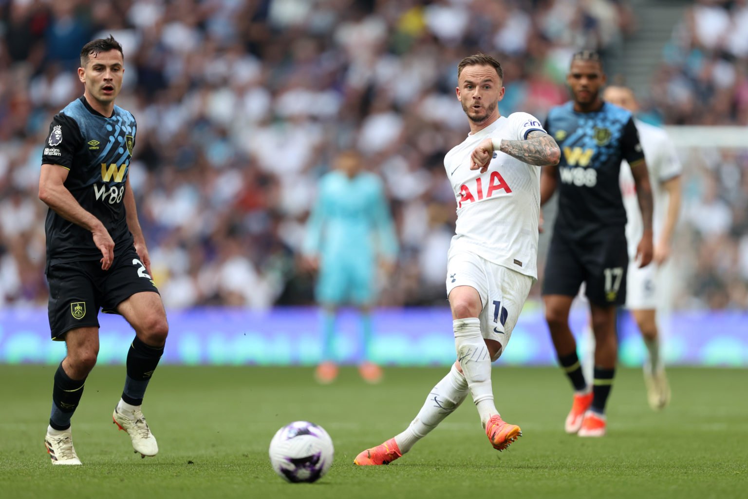 James Maddison of Tottenham Hotspur during the Premier League match between Tottenham Hotspur and Burnley FC at Tottenham Hotspur Stadium on May 11...