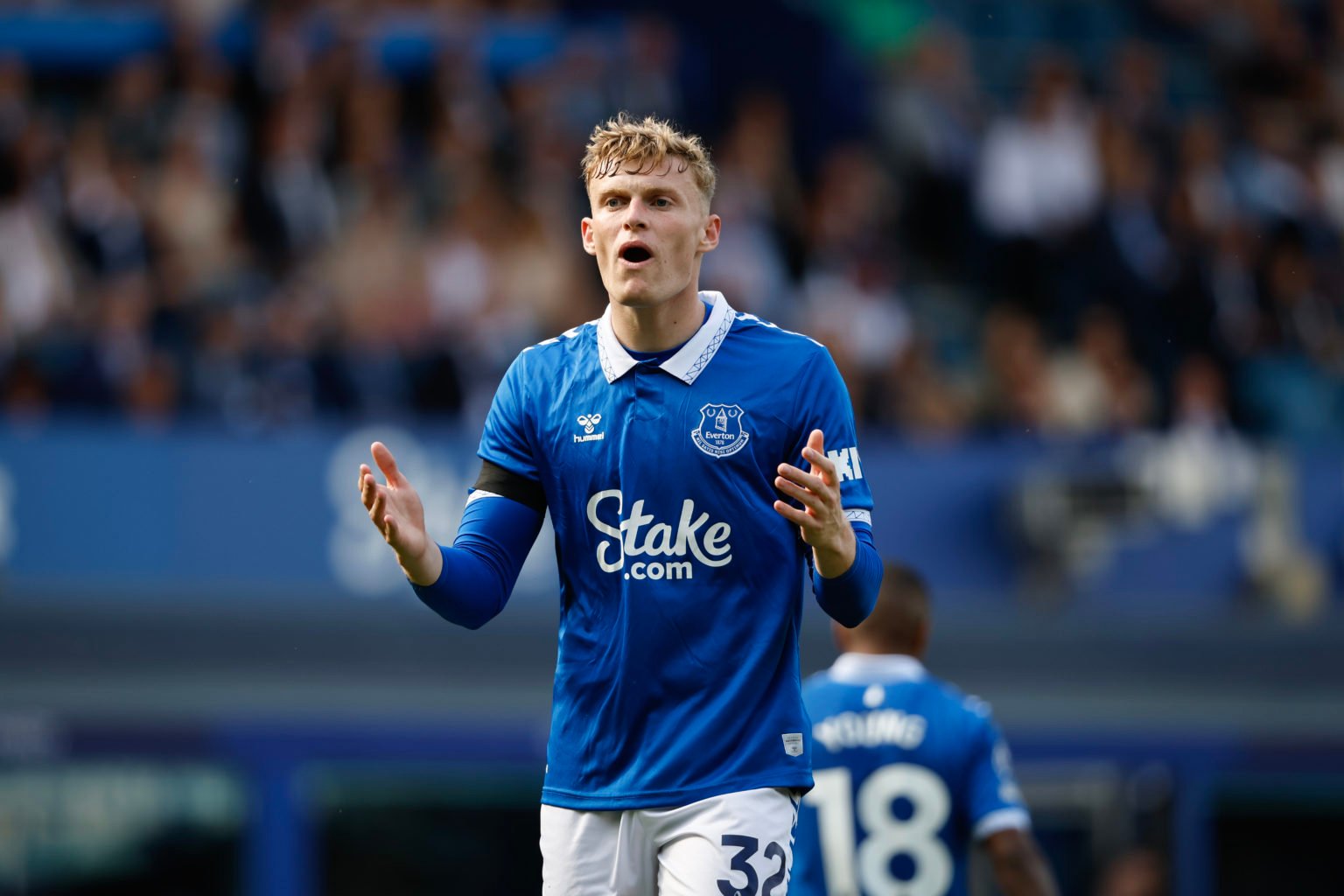 Jarrad Branthwaite of Everton during the Premier League match between Everton FC and Sheffield United at Goodison Park on May 11, 2024 in Liverpool...