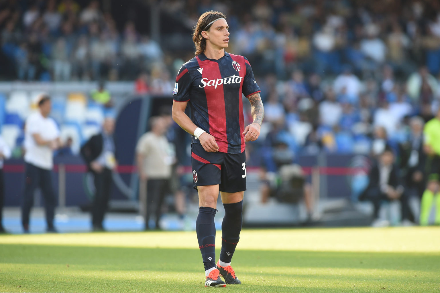 Riccardo Calafiori of Bologna FC during the Serie A TIM match between SSC Napoli and Bologna FC at Stadio Diego Armando Maradona Naples Italy on 11...