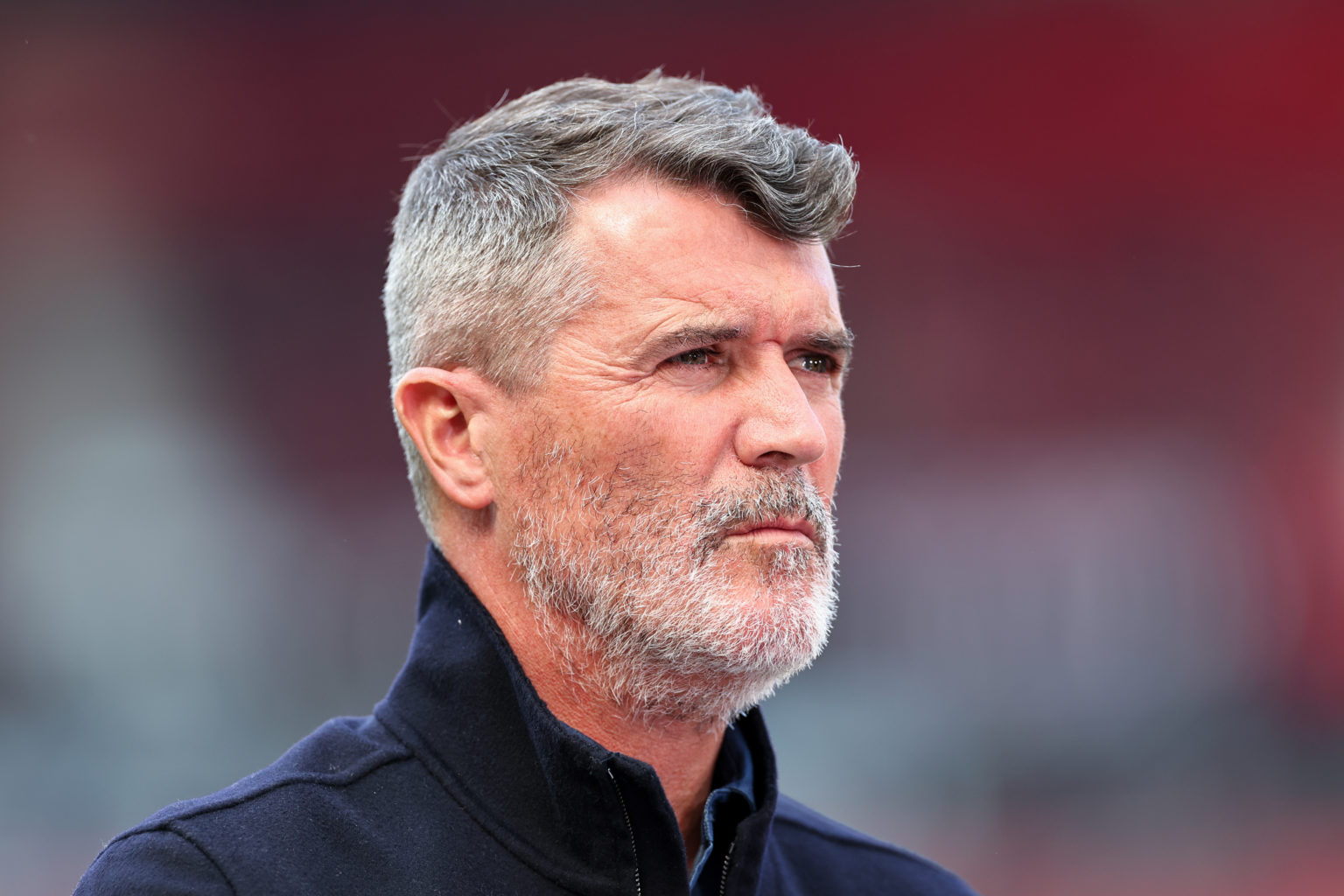 Roy Keane working as a pundit for Sky Sports ahead of the Premier League match between Manchester United and Arsenal FC at Old Trafford on May 12, ...