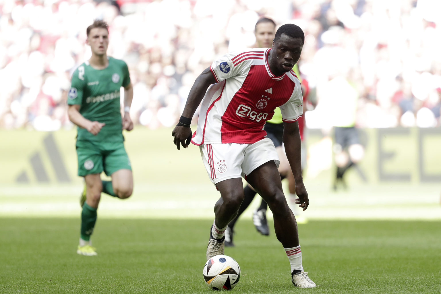 Brian Brobbey of Ajax  during the Dutch Eredivisie  match between Ajax v Almere City at the Johan Cruijff Arena on May 12, 2024 in Amsterdam Nether...