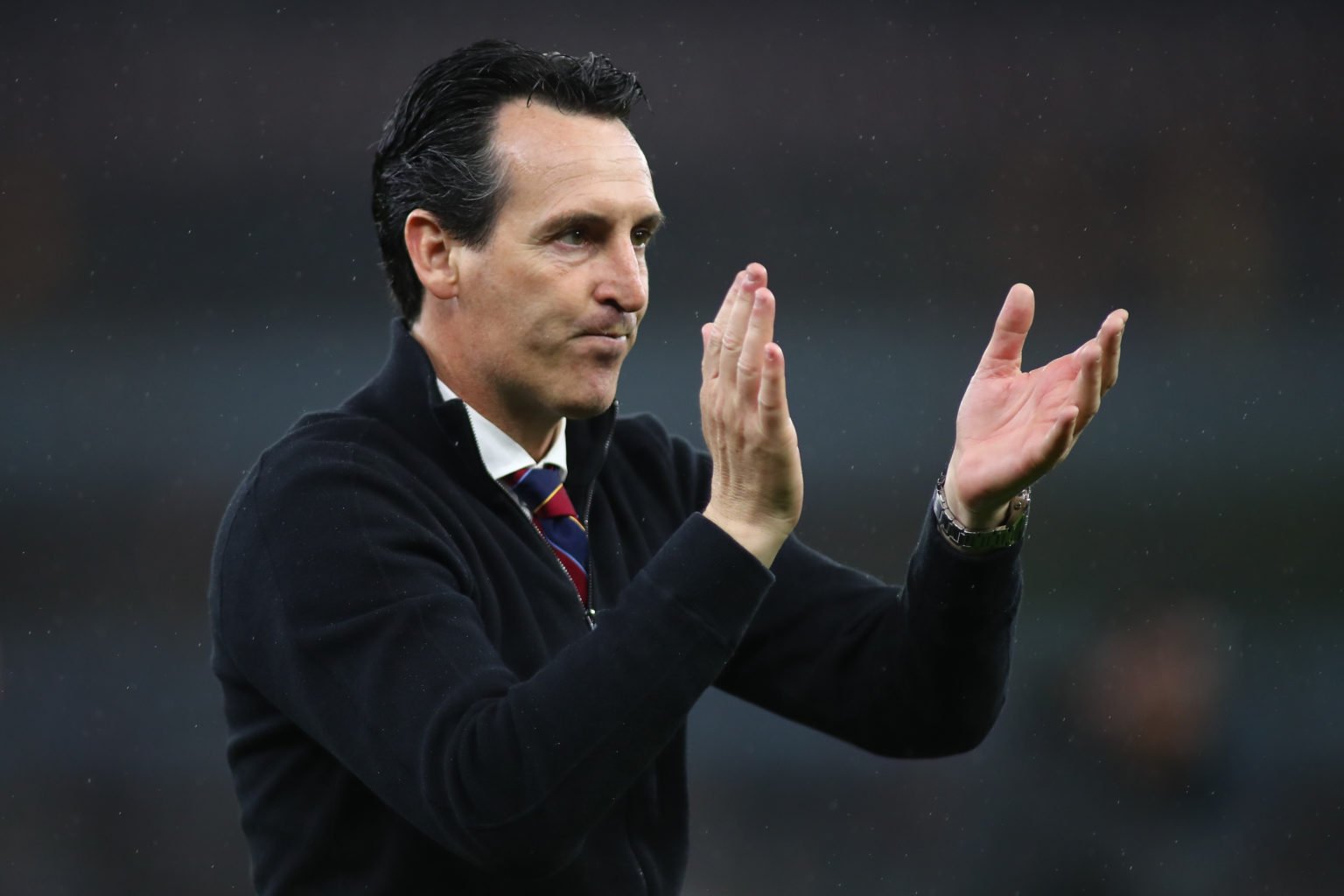 Aston Villa manager Unai Emery applauds the fans at full-time following his side's 3-3 draw during the Premier League match between Aston Villa and...