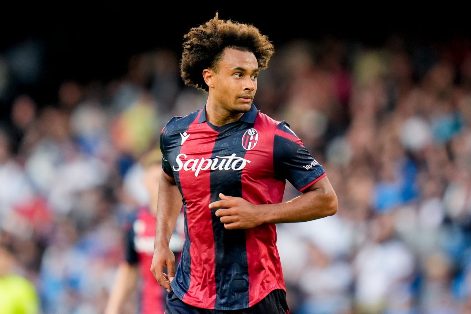 Joshua Zirkzee of Bologna FC looks on during the serie A TIM match between SSC Napoli and Bologna FC at Stadio Diego Armando Maradona on May 11, 20...