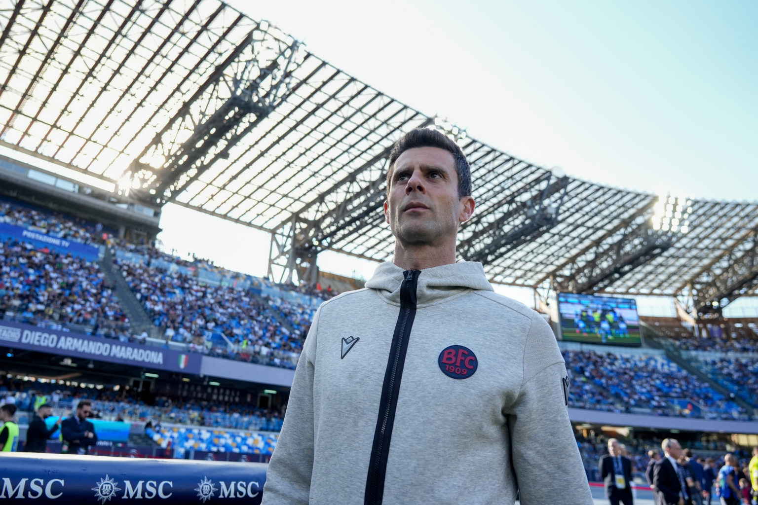 Thiago Motta head coach of Bologna FC looks on during the serie A TIM match between SSC Napoli and Bologna FC at Stadio Diego Armando Maradona on M...