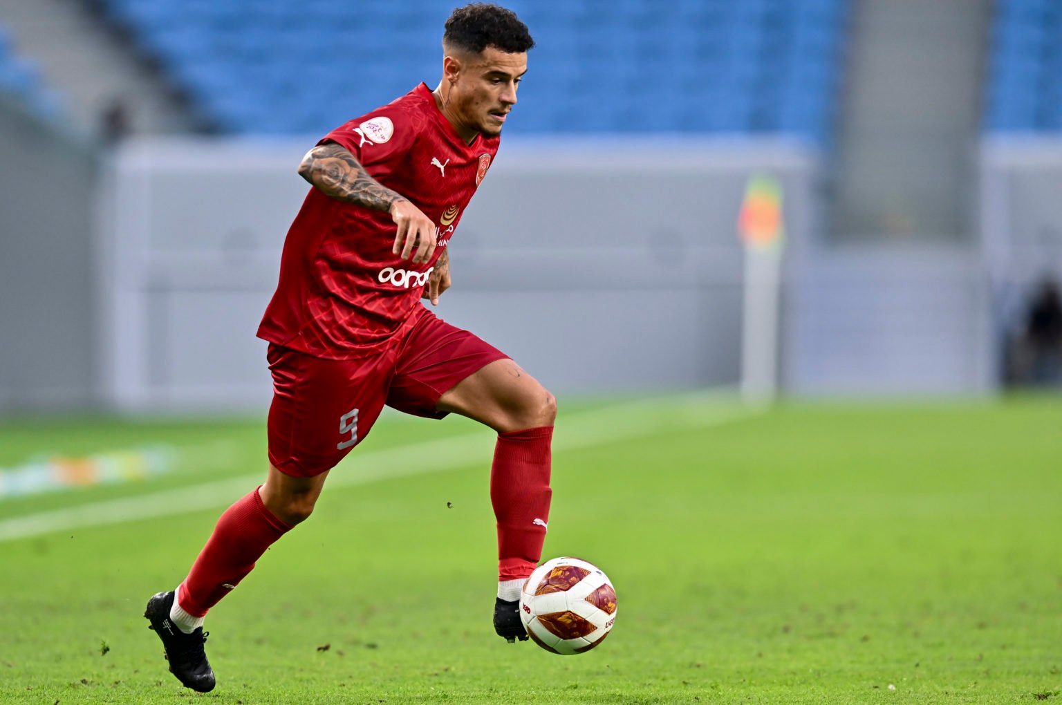 Correia Coutinho Philippe of Al-Duhail SC is playing in the Amir Cup quarter-final match between Al-Duhail SC and Al-Arabi SC at Al Janoub Stadium ...