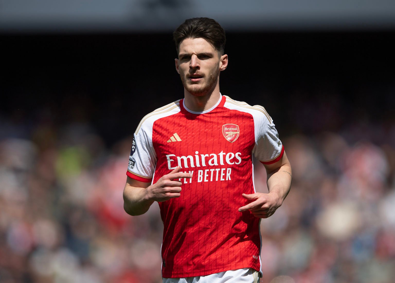 Declan Rice of Arsenal during the Premier League match between Arsenal FC and AFC Bournemouth at Emirates Stadium on May 04, 2024 in London, England.