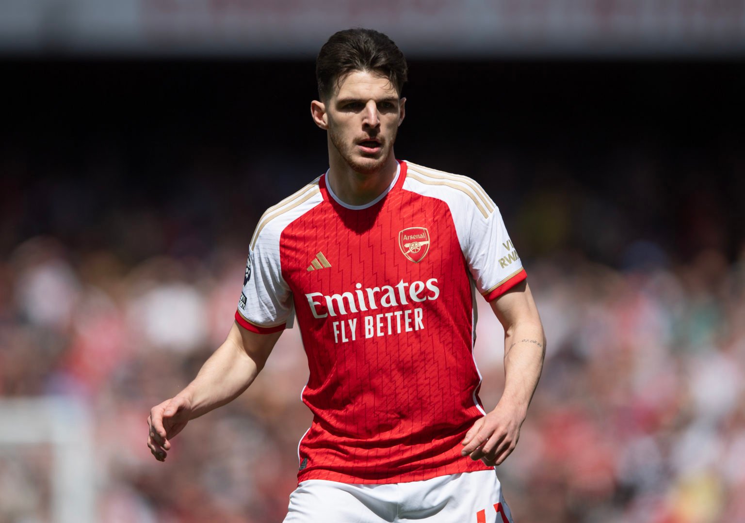 Declan Rice of Arsenal during the Premier League match between Arsenal FC and AFC Bournemouth at Emirates Stadium on May 04, 2024 in London, England.