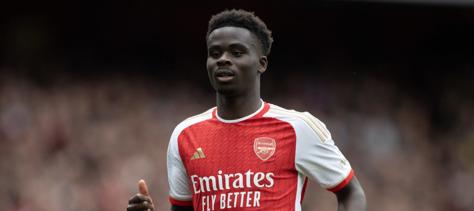 Bukayo Saka of Arsenal during the Premier League match between Arsenal FC and AFC Bournemouth at Emirates Stadium on May 04, 2024 in London, England.