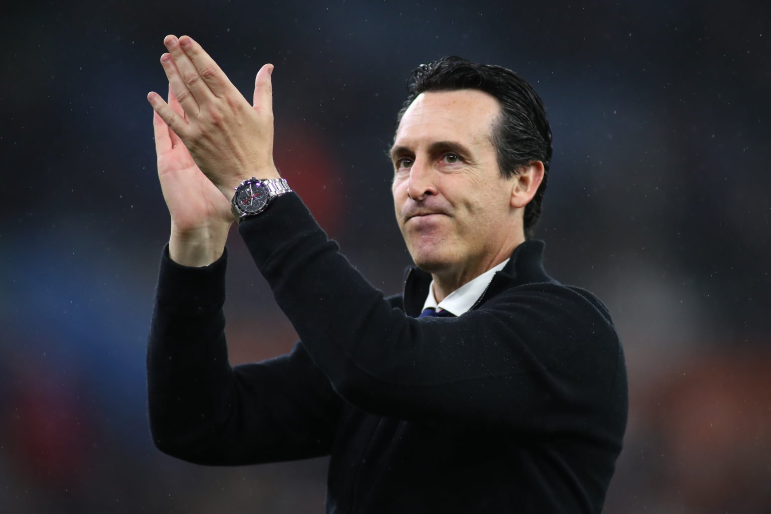 Aston Villa manager Unai Emery applauds the fans at full-time following his side's 3-3 draw during the Premier League match between Aston Villa and...