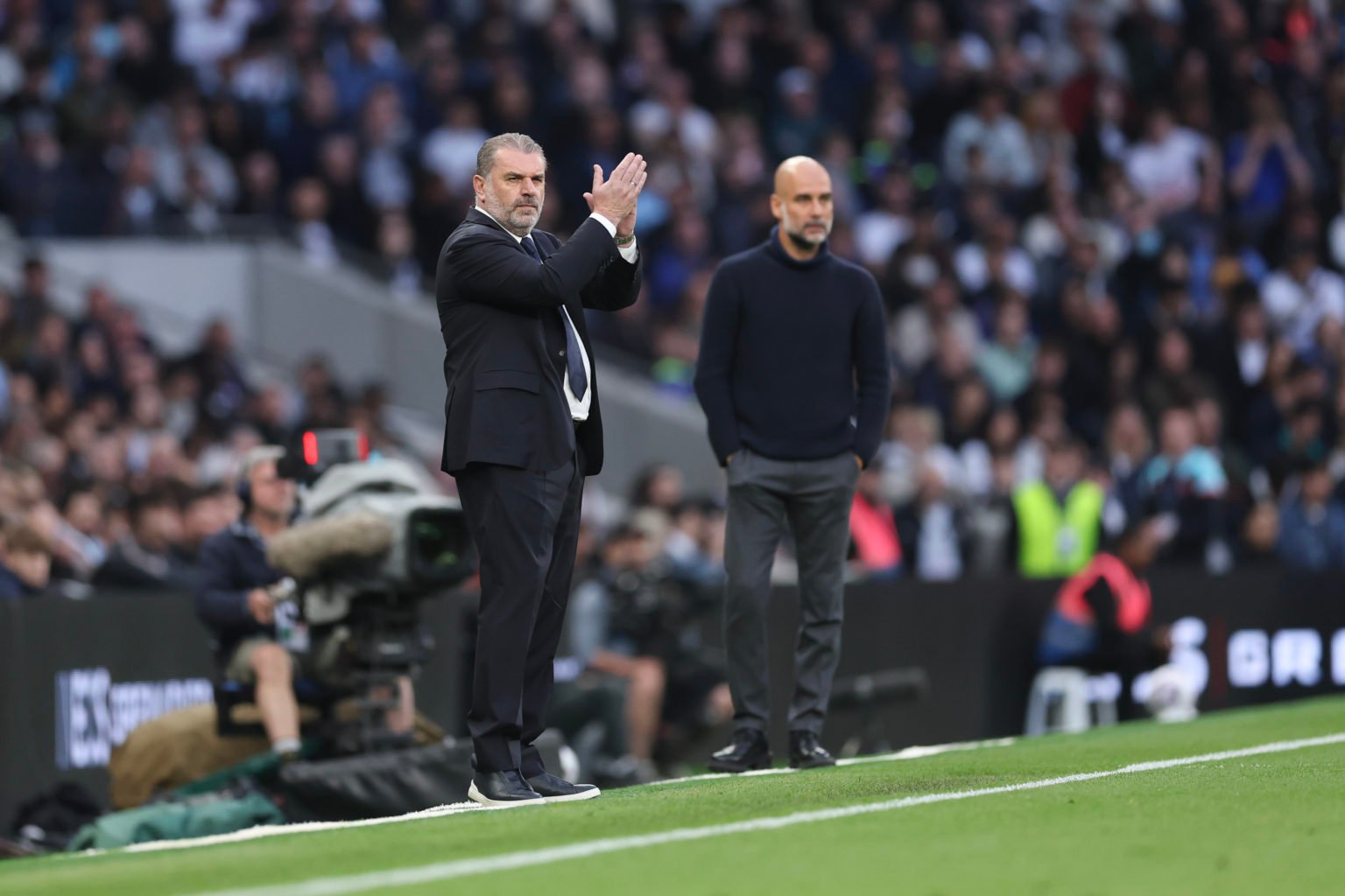 Ange Postecoglou the head coach / manager of Tottenham Hotspur during the Premier League match between Tottenham Hotspur and Manchester City at Tot...