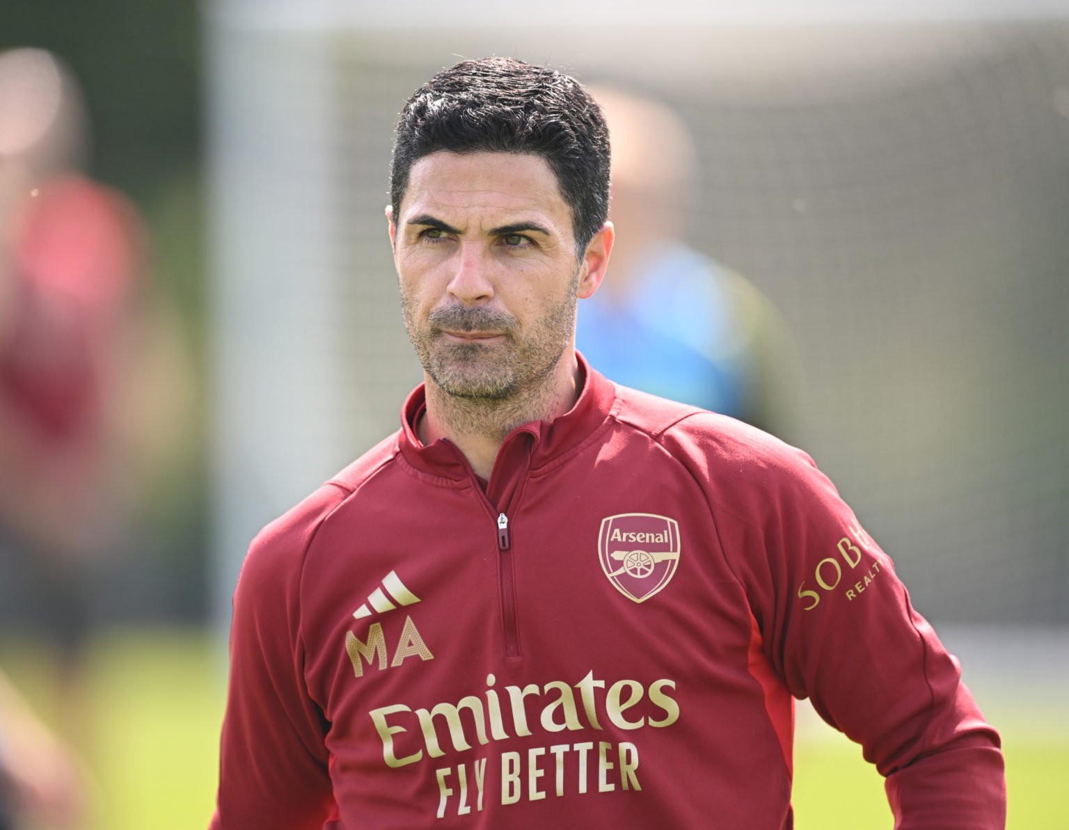 Arsenal manager Mikel Arteta during a training session at Sobha Realty Training Centre on May 11, 2024 in London Colney, England.