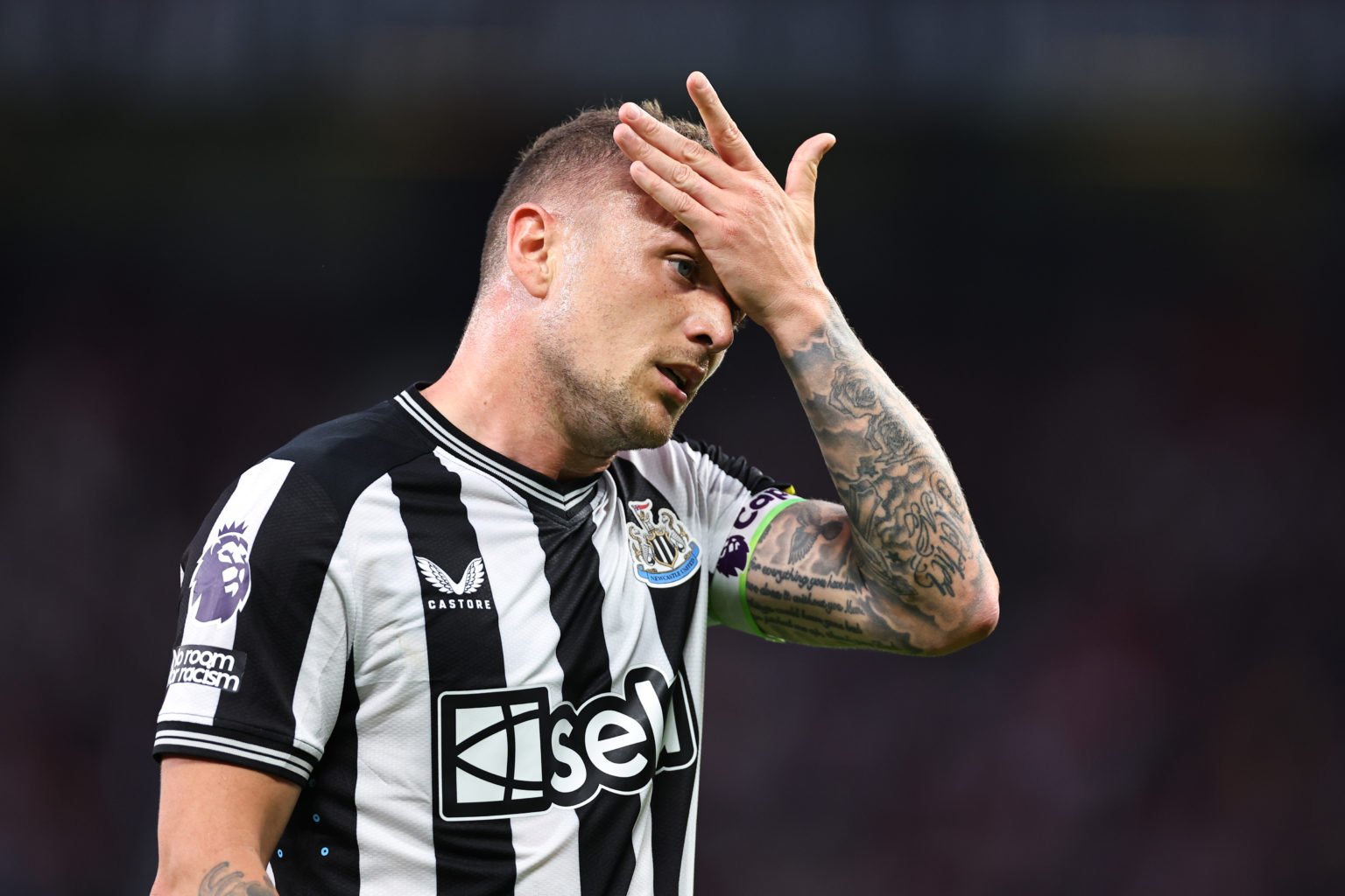 Kieran Trippier of Newcastle United reacts during the Premier League match between Manchester United and Newcastle United at Old Trafford on May 15...