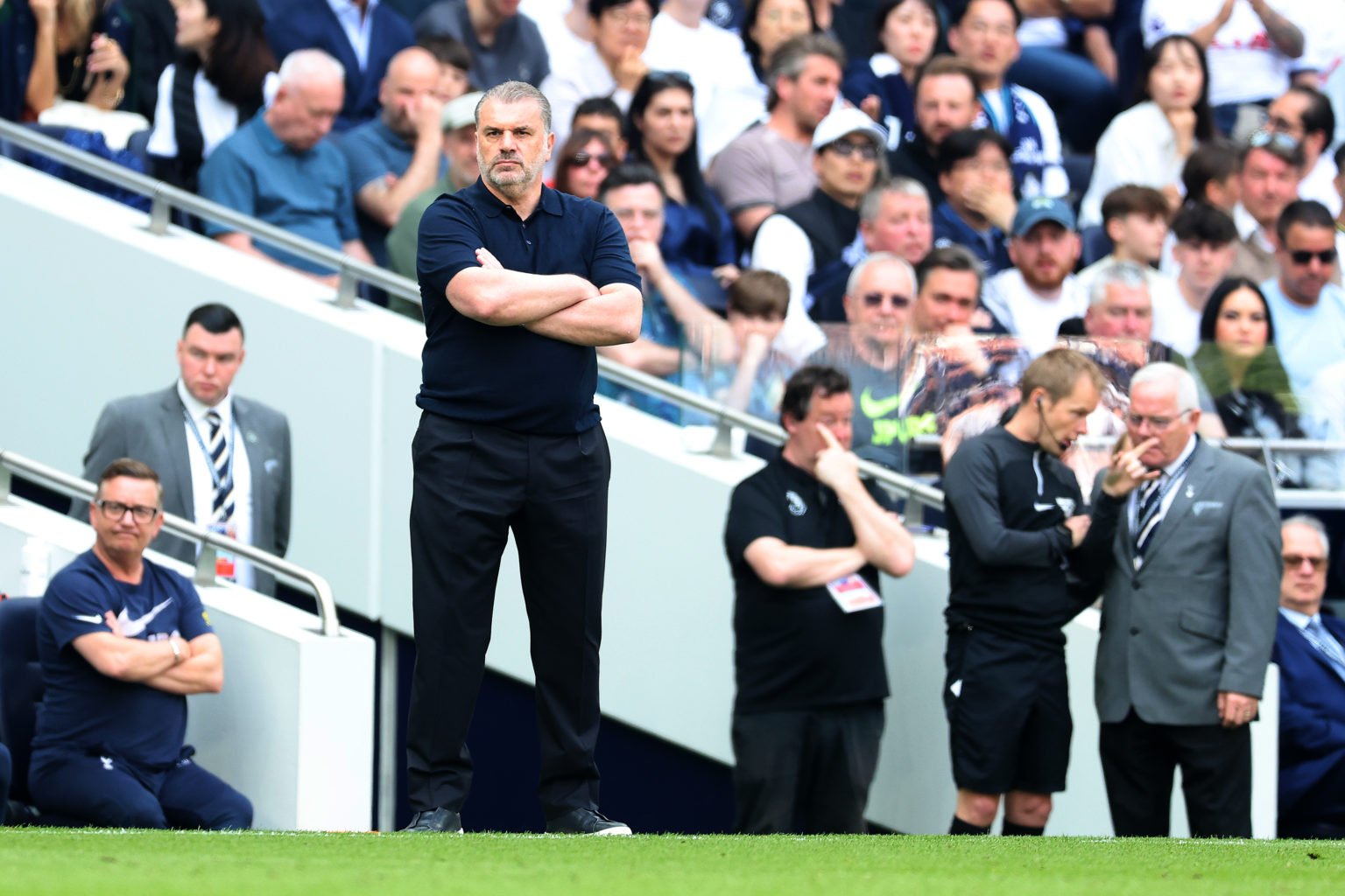 Ange Postecoglou, Manager of Tottenham Hotspur, looks on during the Premier League match between Tottenham Hotspur and Burnley FC at Tottenham Hots...