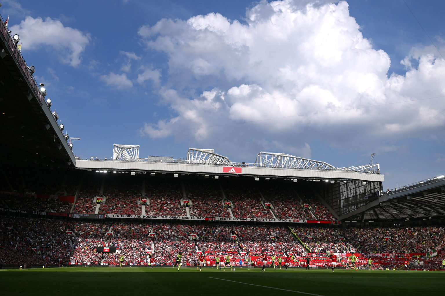 A general view of the action at Old Trafford during the Premier League match between Manchester United and Arsenal FC at Old Trafford on May 12, 20...