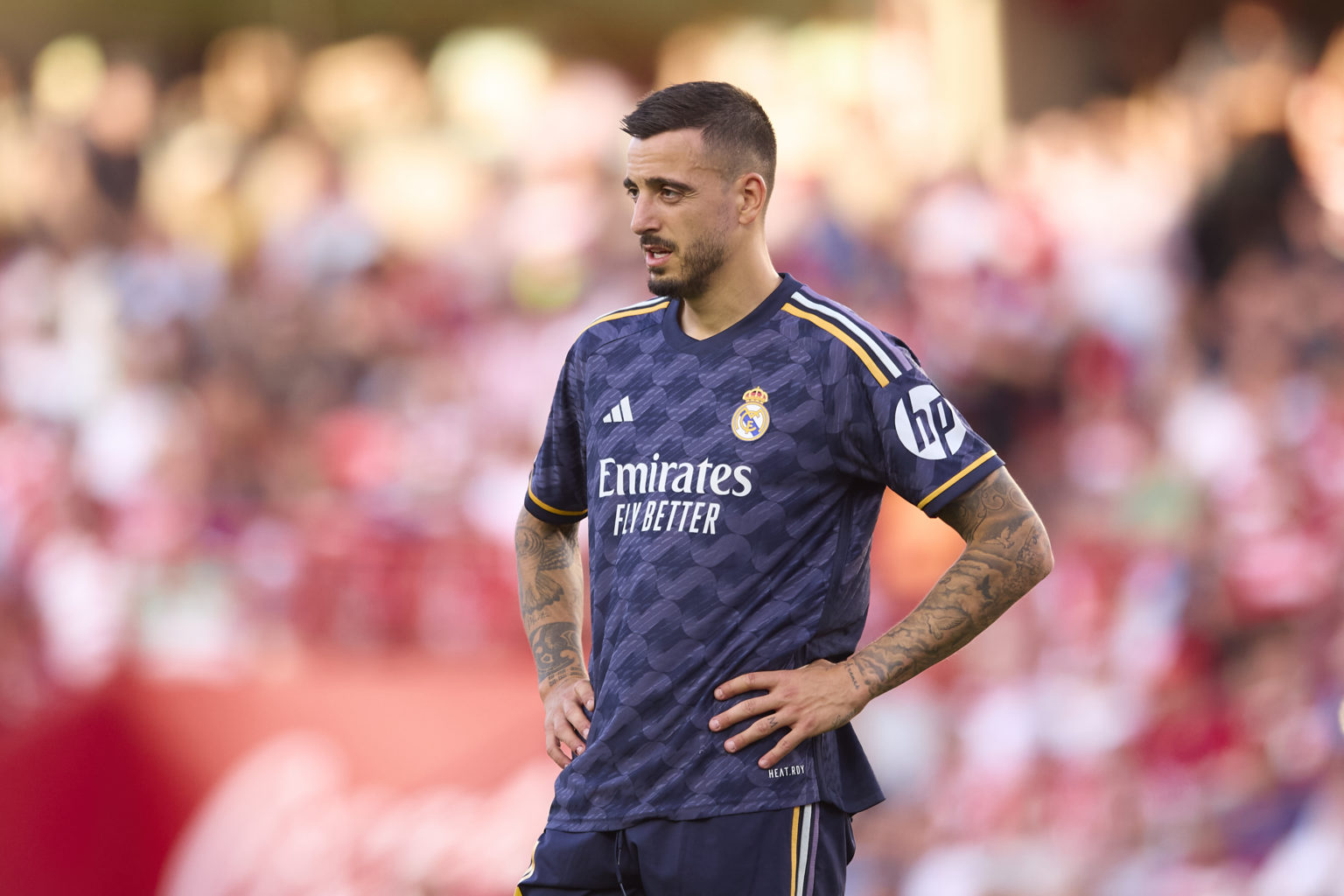 Joselu Mato of Real Madrid looks on during the LaLiga EA Sports match between Granada CF and Real Madrid CF at Estadio Nuevo Los Carmenes on May 11...