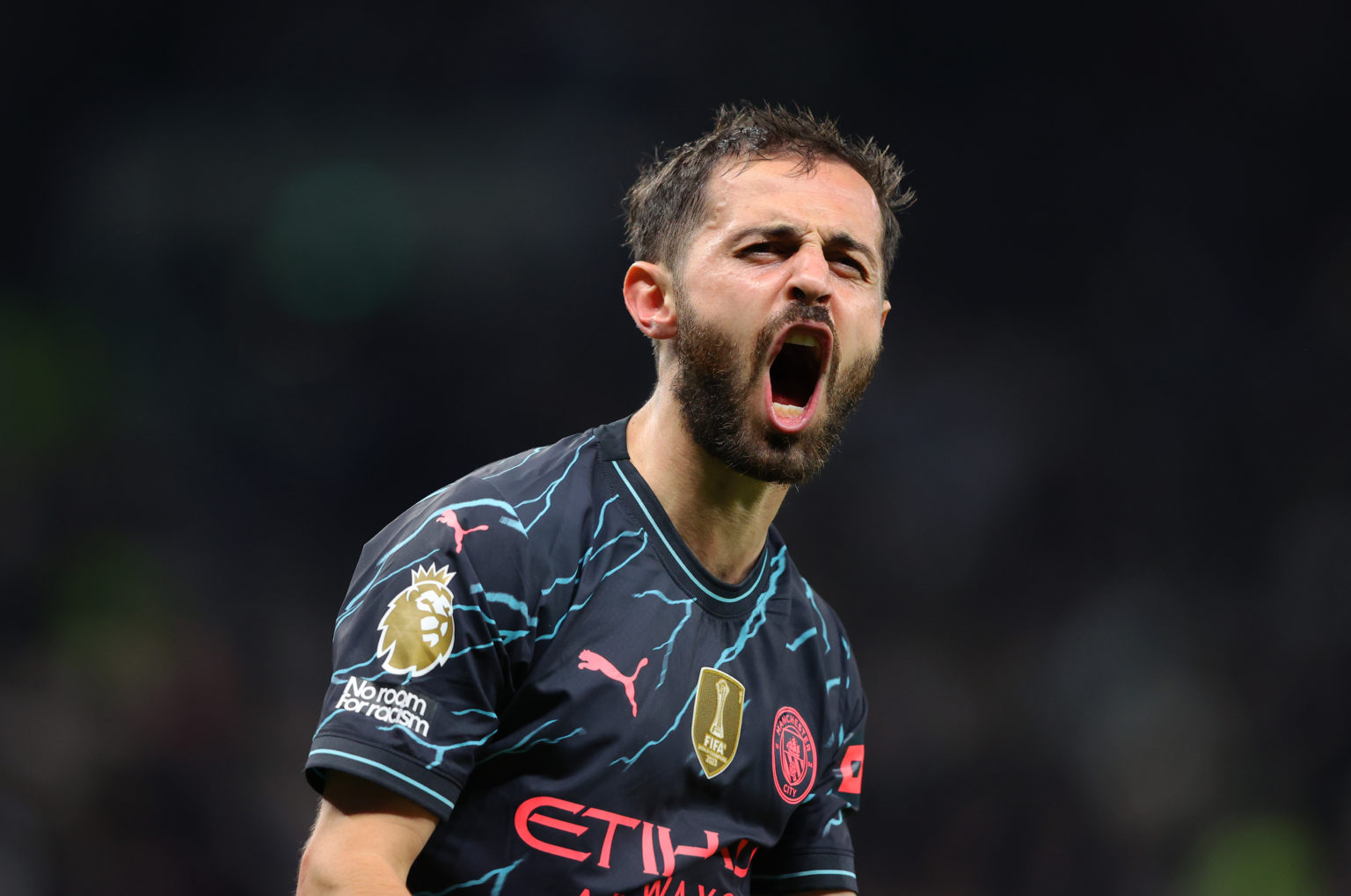 Bernardo Silva of Manchester City celebrates during the Premier League match between Tottenham Hotspur and Manchester City at Tottenham Hotspur Sta...