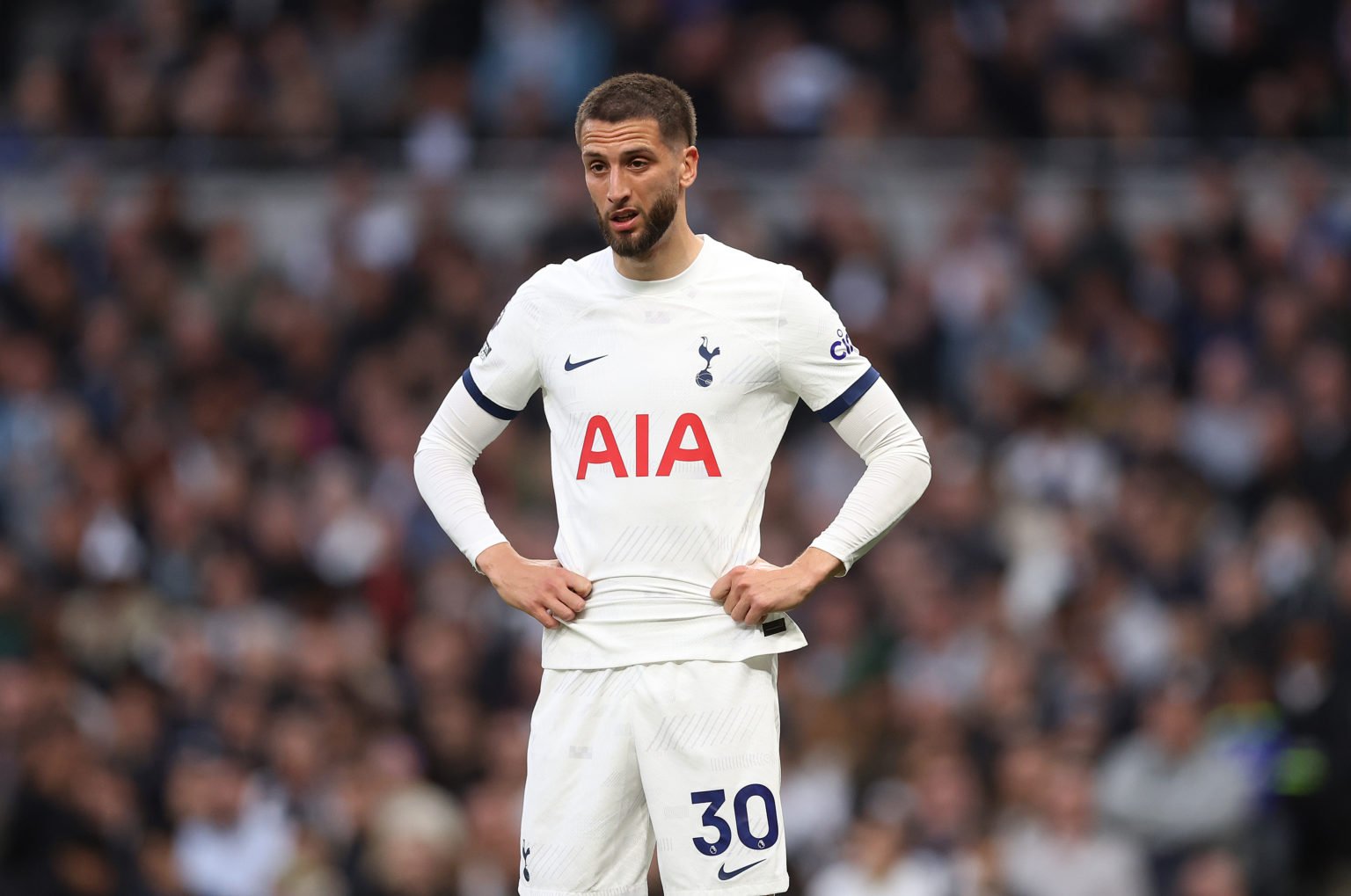 Rodrigo Bentancur of Spurs during the Premier League match between Tottenham Hotspur and Manchester City at Tottenham Hotspur Stadium on May 14, 20...