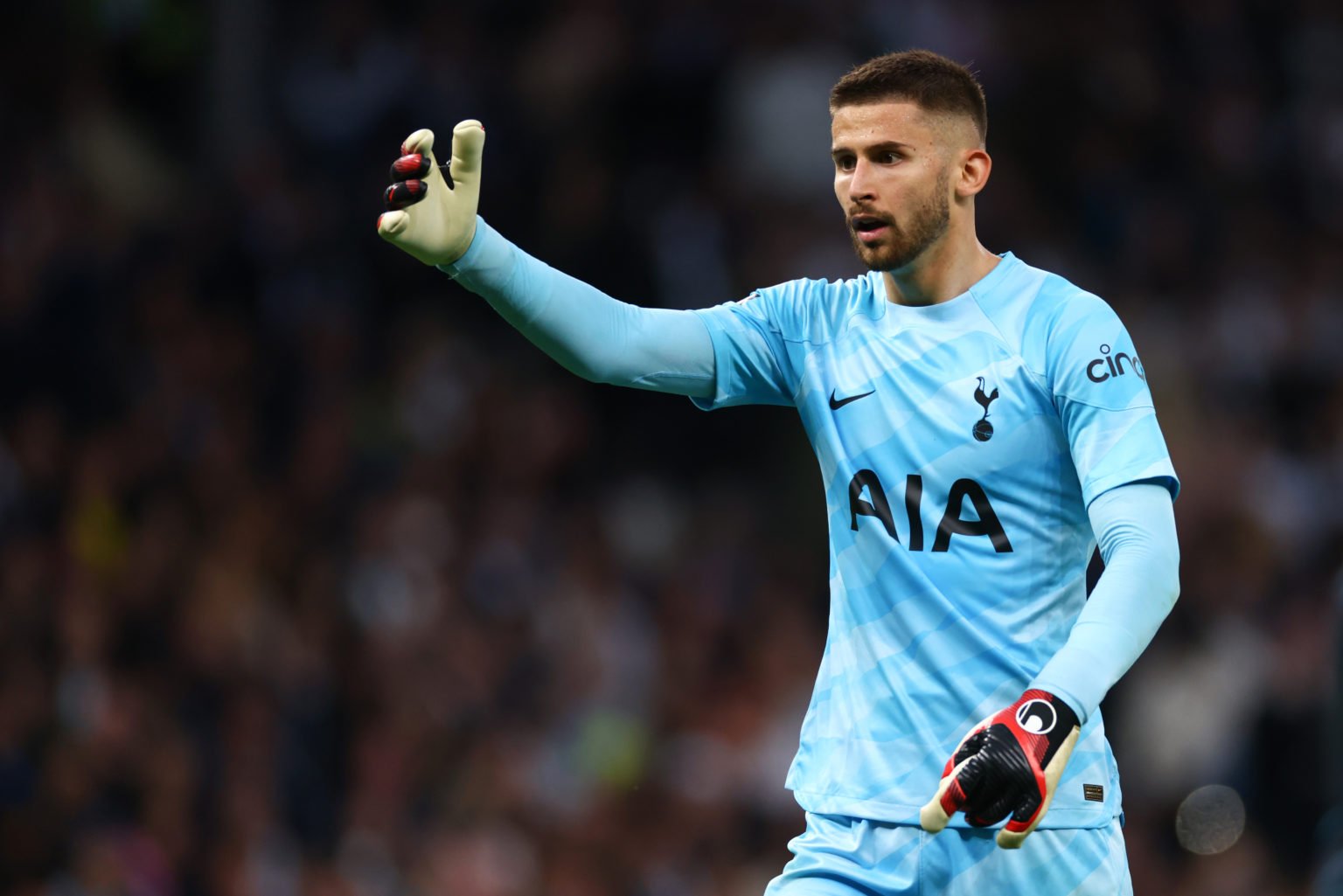 Guglielmo Vicario of Tottenham Hotspur during the Premier League match between Tottenham Hotspur and Manchester City at Tottenham Hotspur Stadium o...