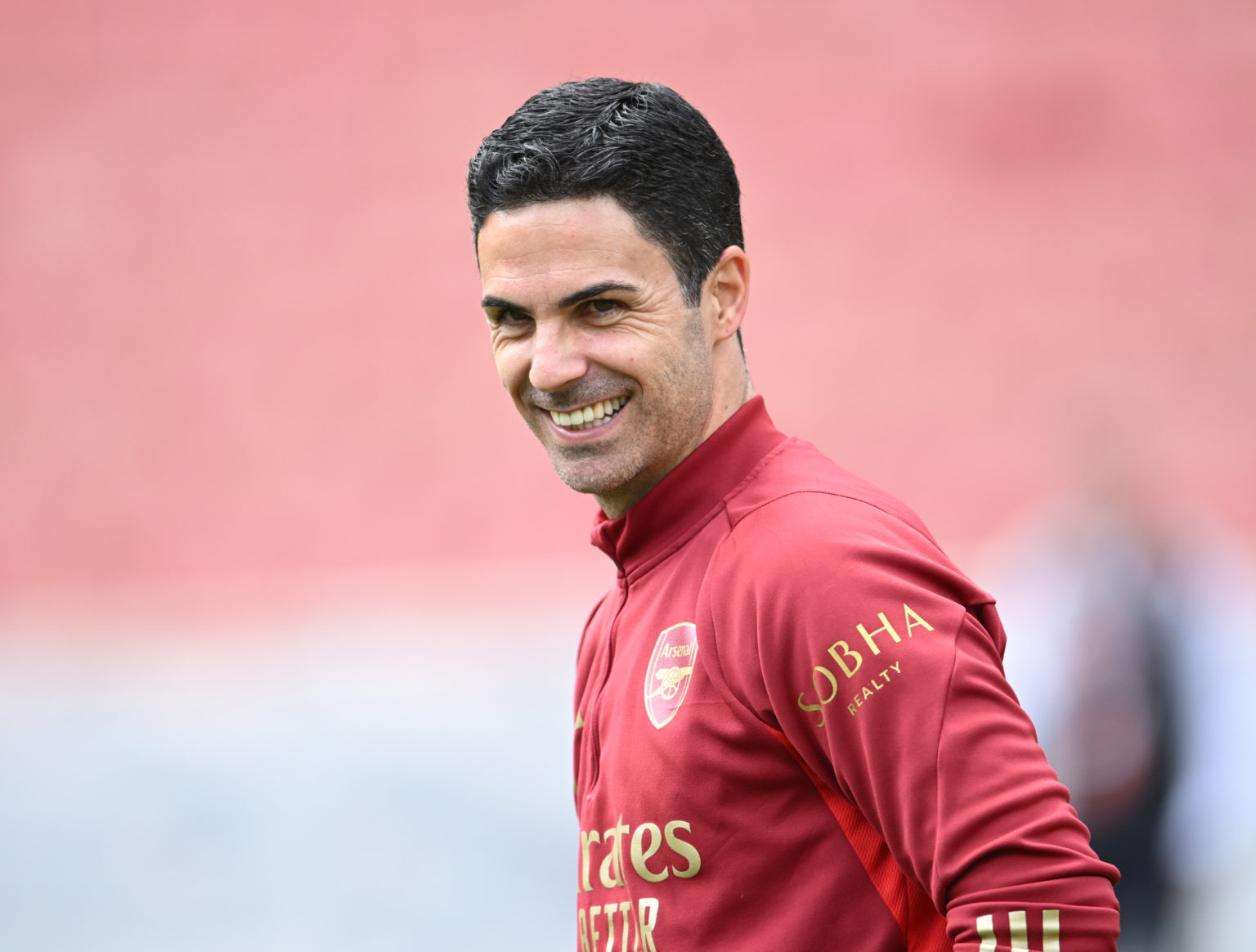 Arsenal manager Mikel Arteta during a training session at Emirates Stadium on May 15, 2024 in London, England.