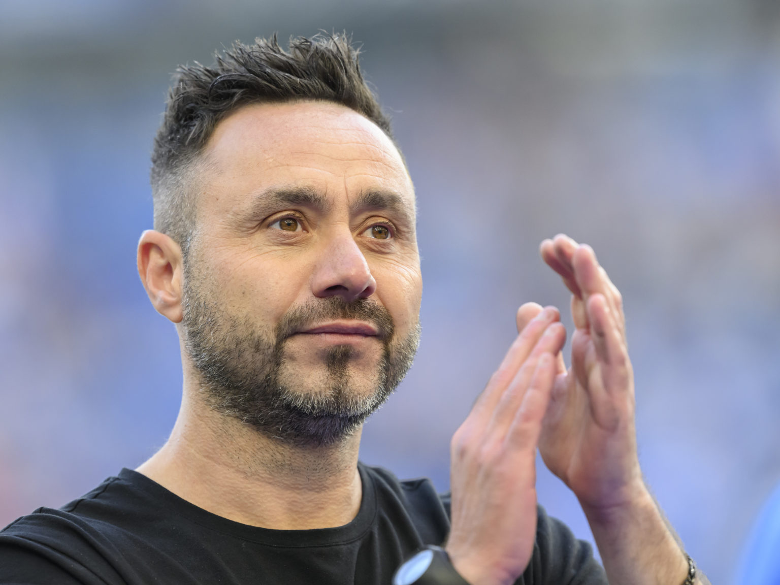 Brighton & Hove Albion head coach Roberto De Zerbi   farewell to the fan during the Premier League match between Brighton & Hove Albion and...