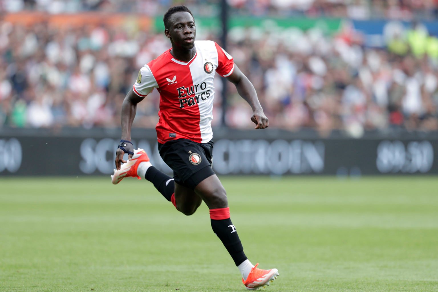 Yankuba Minteh of Feyenoord  during the Dutch Eredivisie  match between Feyenoord v Excelsior at the Stadium Feijenoord on May 19, 2024 in Rotterda...