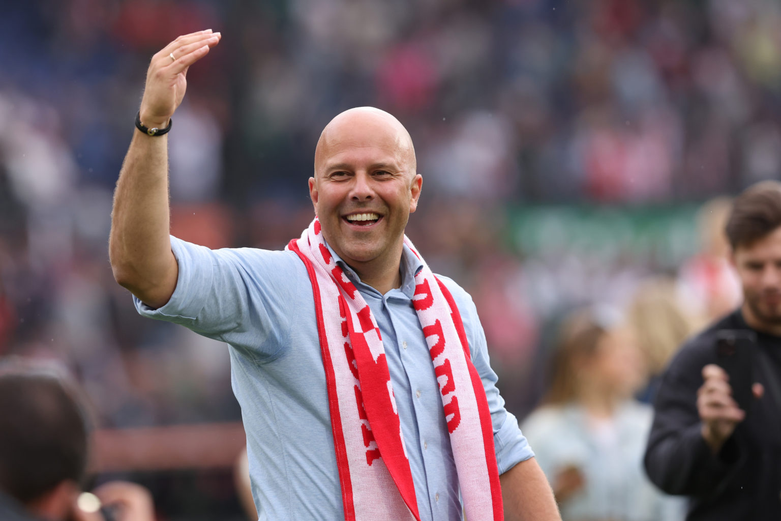 Head Coach Arne Slot of Feyenoord says goodbye to Feyenoord during the Dutch Eredivisie match between Feyenoord and Excelsior at De Kuip on May 19,...