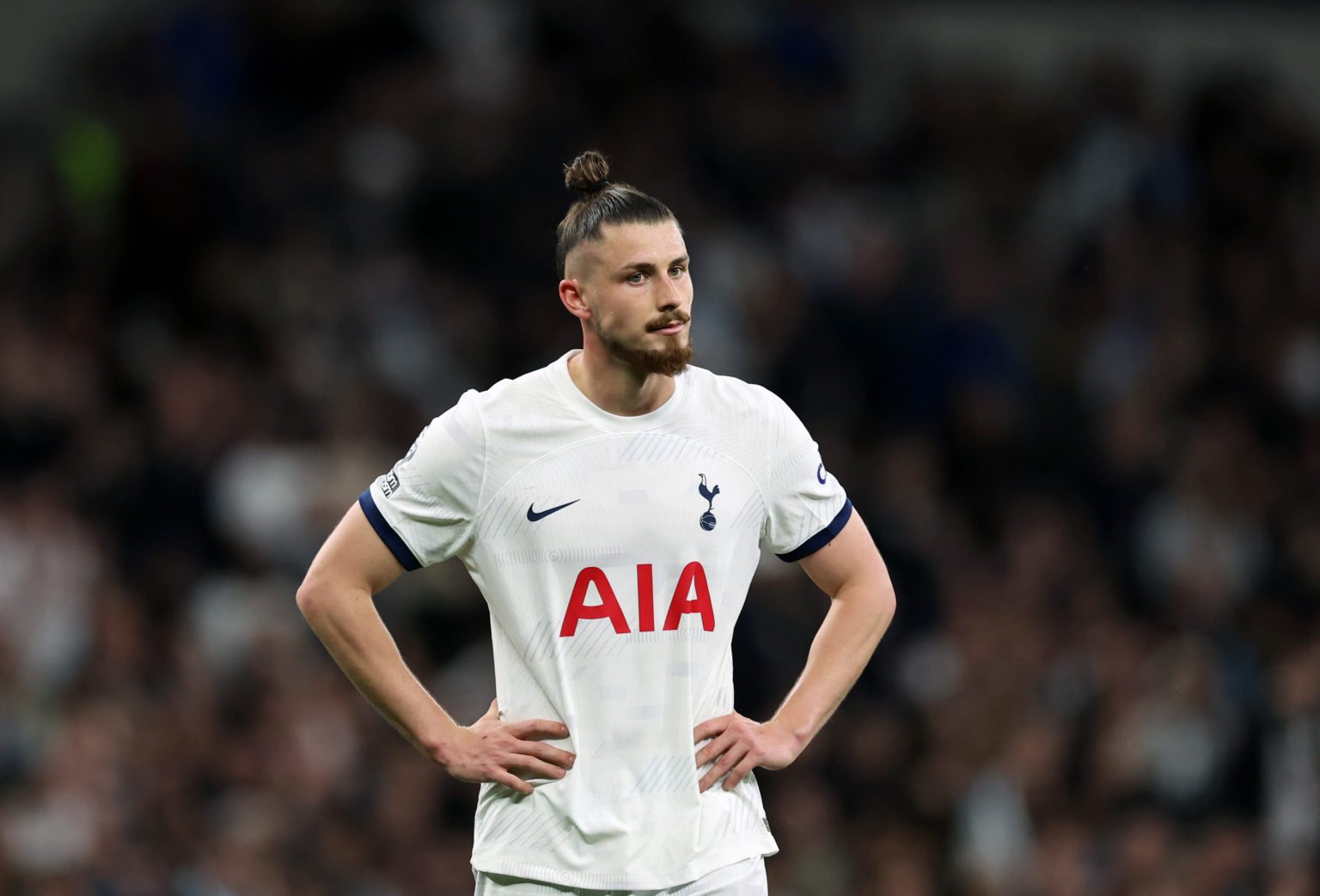 Radu Dragusin of Tottenham Hotspur  during the Premier League match between Tottenham Hotspur and Manchester City at Tottenham Hotspur Stadium on M...