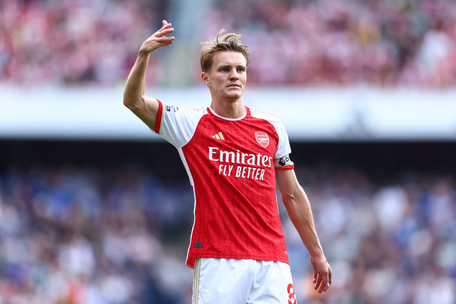 Martin Odegaard of Arsenal during the Premier League match between Arsenal FC and Everton FC at Emirates Stadium on May 19, 2024 in London, England.