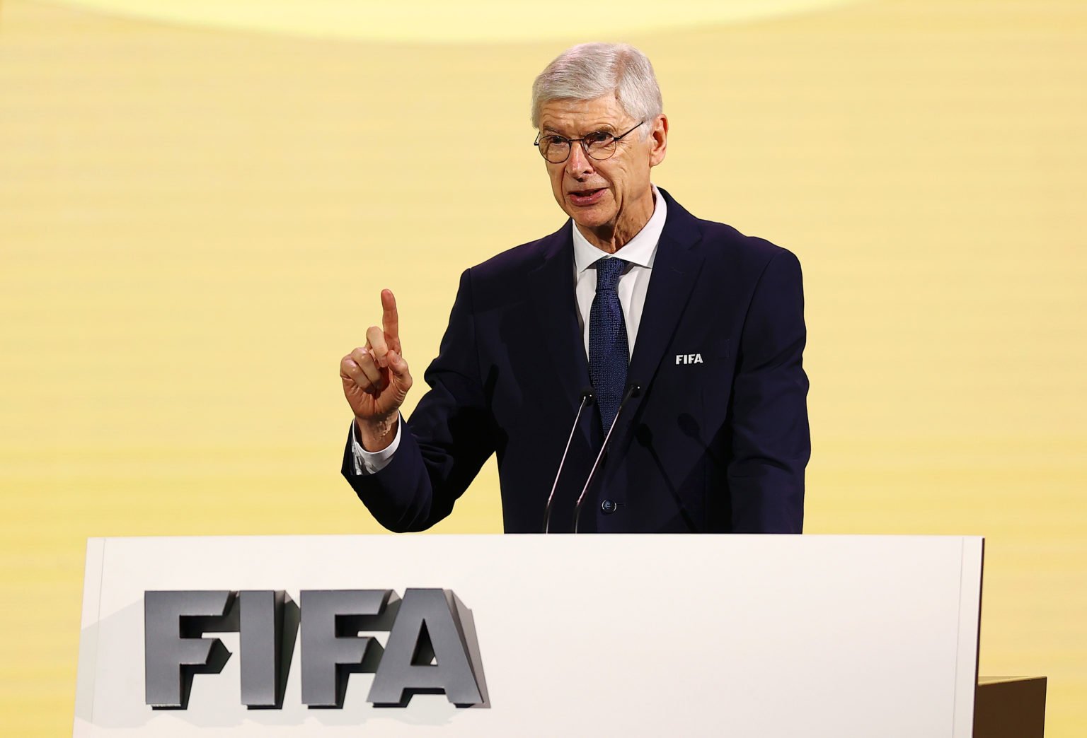 Arsene Wenger, Chief of Global Football Development of FIFA and former Football Manager speaks on stage during the 74th FIFA Congress 2024 at the Q...