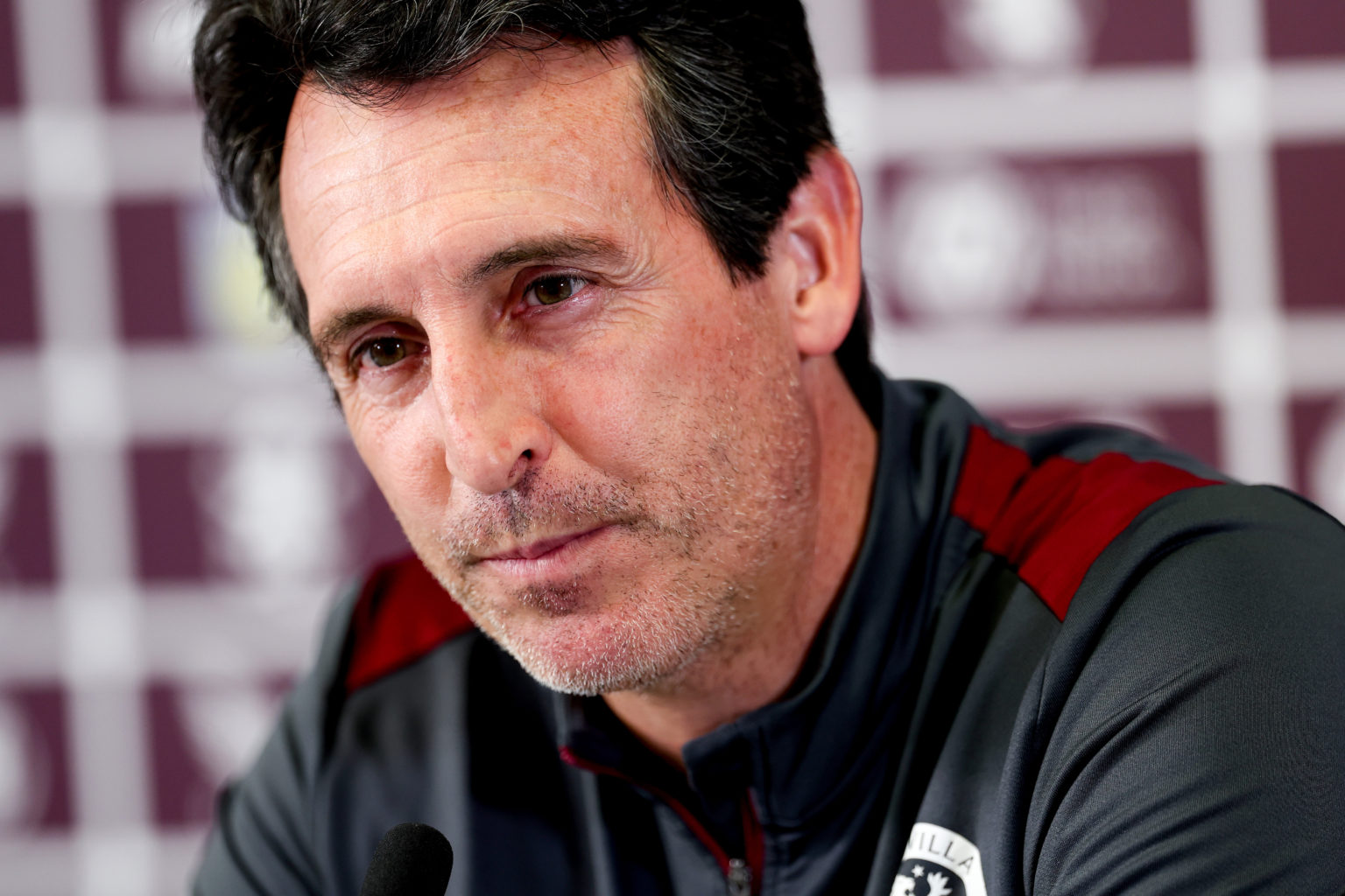 Unai Emery head coach of Aston Villa talks to the press during a press conference at Bodymoor Heath training ground on May 17, 2024 in Birmingham, ...